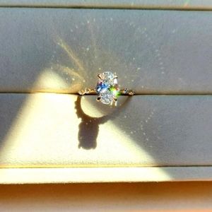 Solid 14k gold 2ct lab oval diamond ring with side and Hidden halo lab diamond